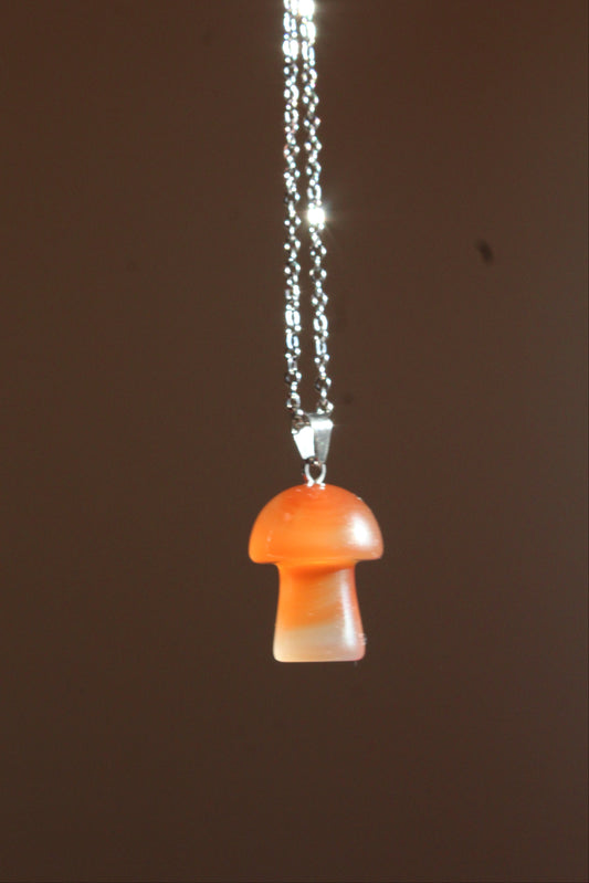 Handmade, Mushroom, Orange, Necklace | Stainless Steel
