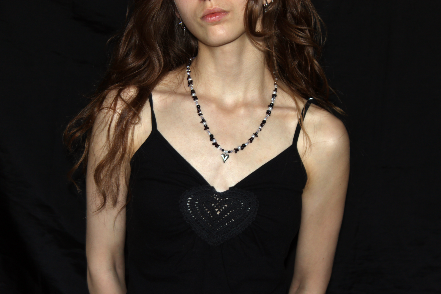 Handmade Midnight Heart Beaded Necklace | Waterproof Stainless Steel