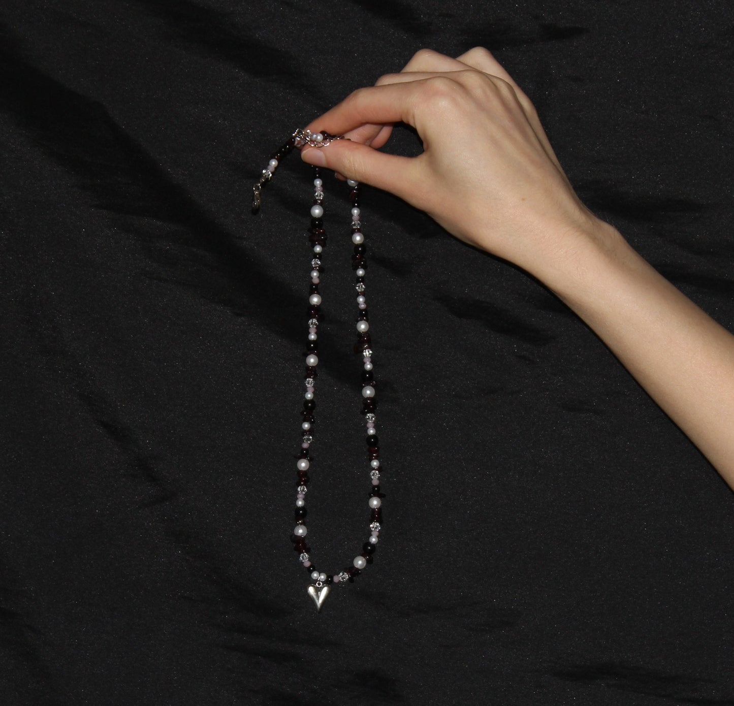 Handmade Midnight Heart Beaded Necklace | Waterproof Stainless Steel