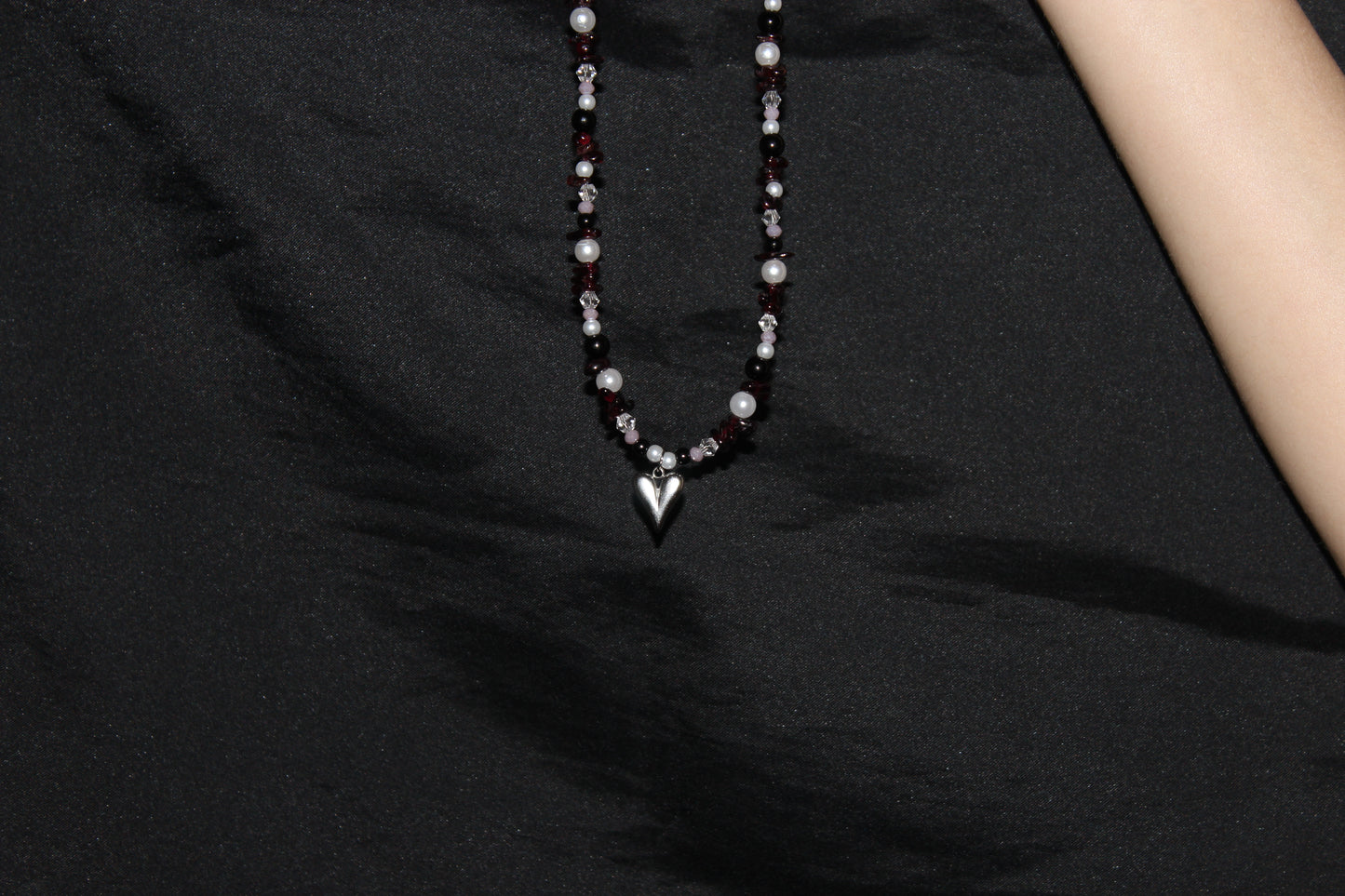 Handmade Midnight Heart Beaded Necklace | Waterproof Stainless Steel