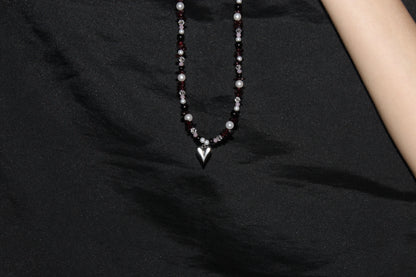 Handmade Midnight Heart Beaded Necklace | Waterproof Stainless Steel