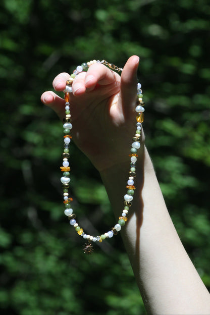Handmade Golden Solstice Beaded Necklace | Waterproof Stainless Steel