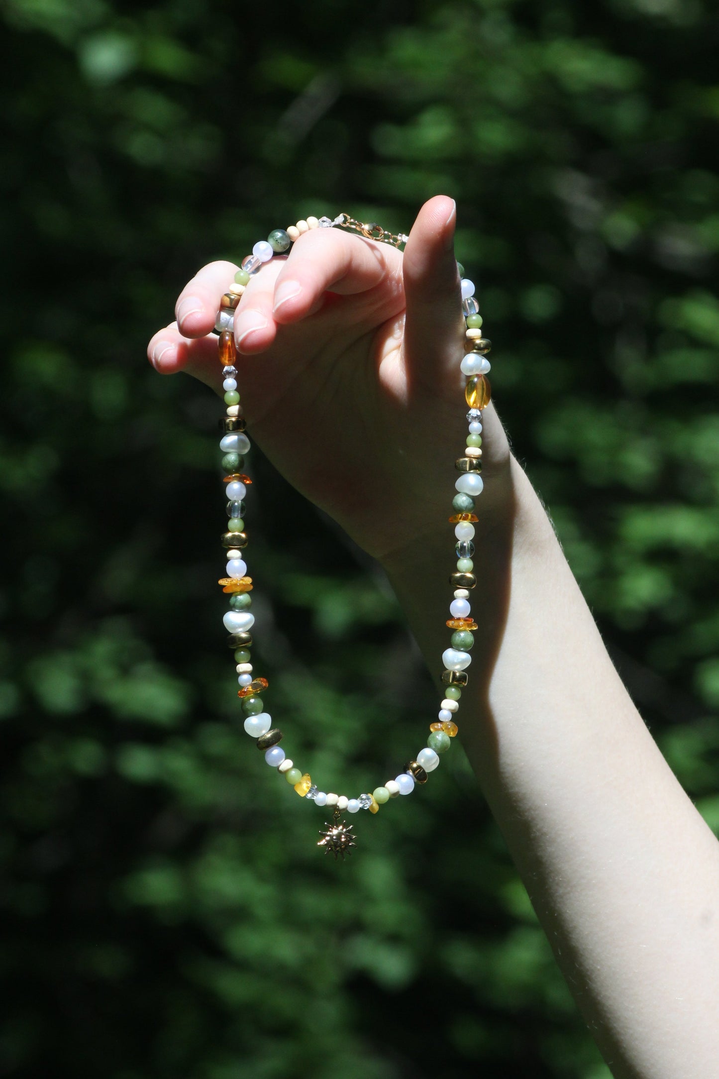 Handmade Golden Solstice Beaded Necklace | Waterproof Stainless Steel