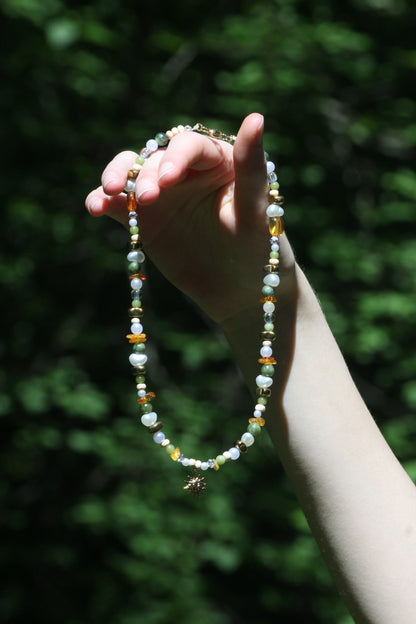 Handmade Golden Solstice Beaded Necklace | Waterproof Stainless Steel