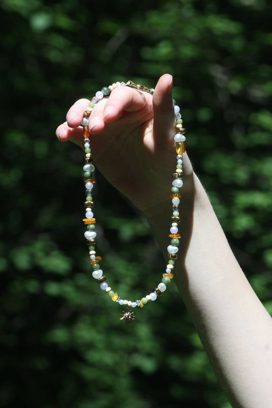 Handmade Golden Solstice Beaded Necklace | Waterproof Stainless Steel