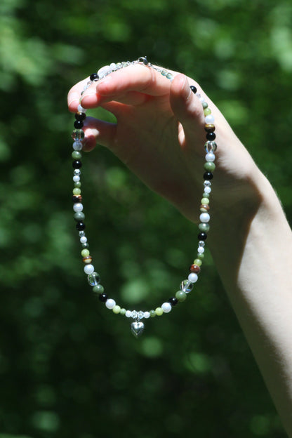 Handmade Evergreen Heart Beaded Necklace | Waterproof Stainless Steel