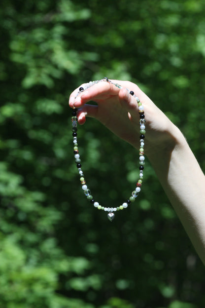 Handmade Evergreen Heart Beaded Necklace | Waterproof Stainless Steel
