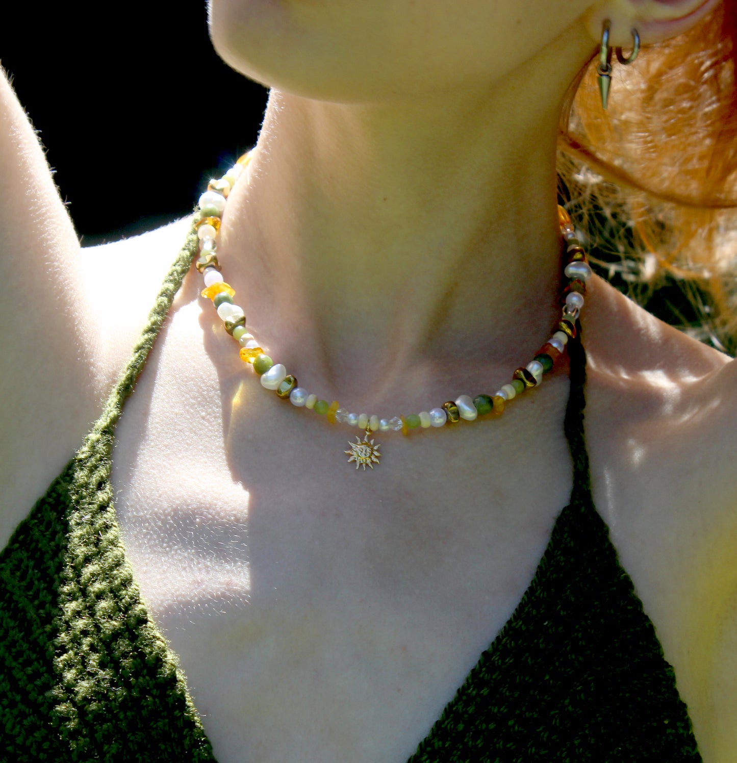 Handmade Golden Solstice Beaded Necklace | Waterproof Stainless Steel