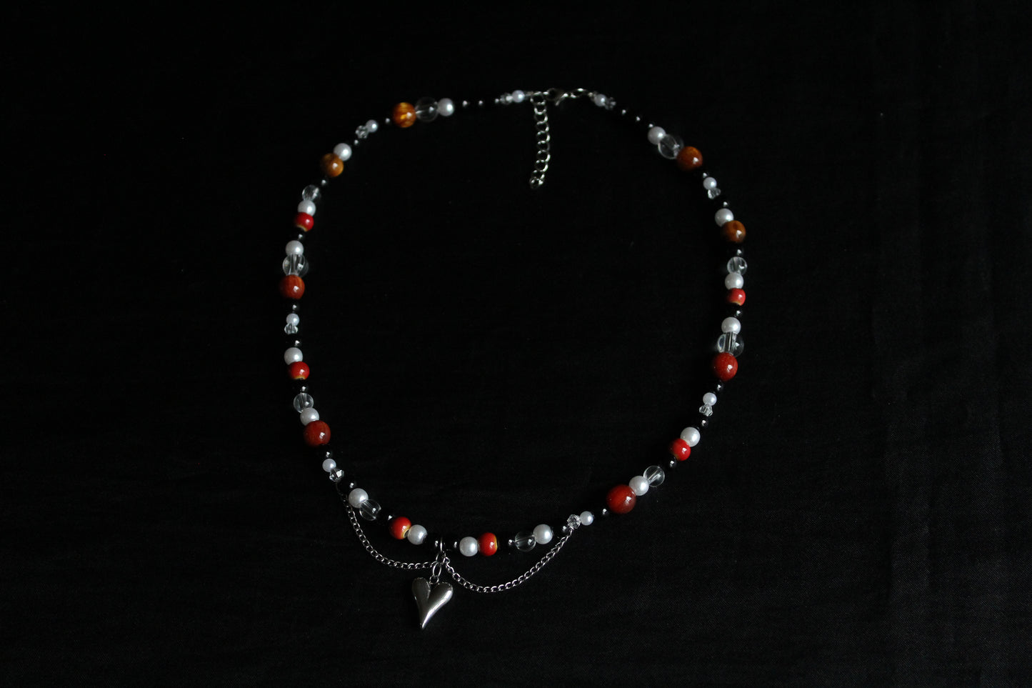 Handmade Dark Rose Heart Beaded Necklace | Waterproof Stainless Steel