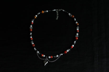 Handmade Dark Rose Heart Beaded Necklace | Waterproof Stainless Steel