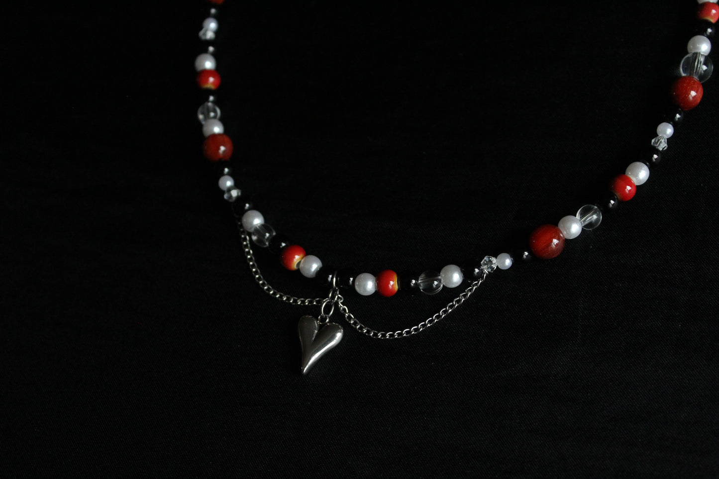 Handmade Dark Rose Heart Beaded Necklace | Waterproof Stainless Steel