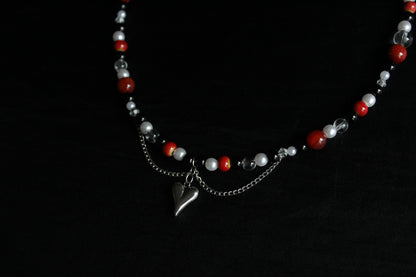 Handmade Dark Rose Heart Beaded Necklace | Waterproof Stainless Steel