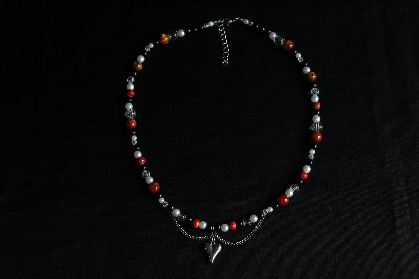 Handmade Dark Rose Heart Beaded Necklace | Waterproof Stainless Steel