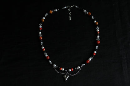 Handmade Dark Rose Heart Beaded Necklace | Waterproof Stainless Steel