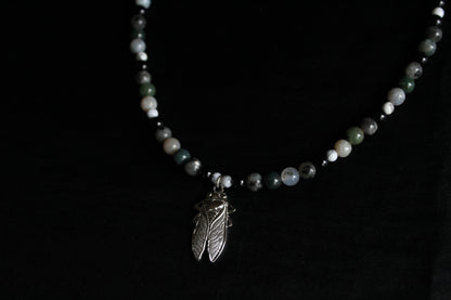 Handmade Stone Cicada Beaded Necklace | Waterproof Stainless Steel