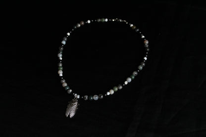 Handmade Stone Cicada Beaded Necklace | Waterproof Stainless Steel
