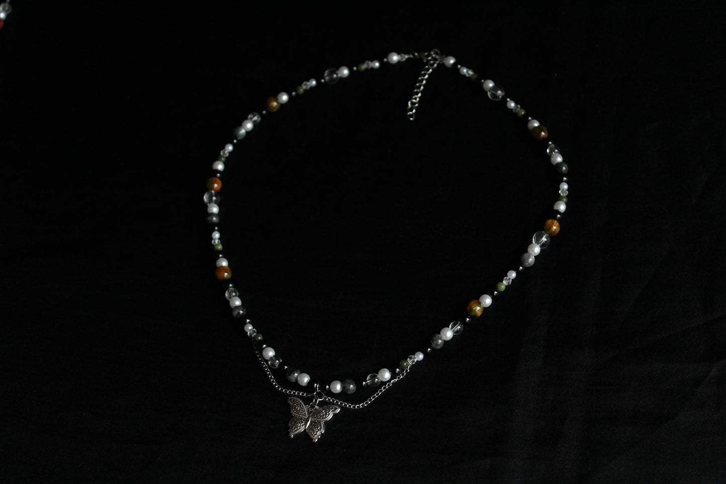Handmade Moss & Wood Butterfly Beaded Necklace | Waterproof Stainless Steel