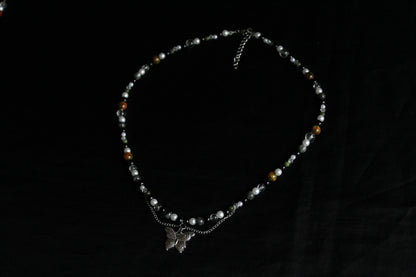 Handmade Moss & Wood Butterfly Beaded Necklace | Waterproof Stainless Steel