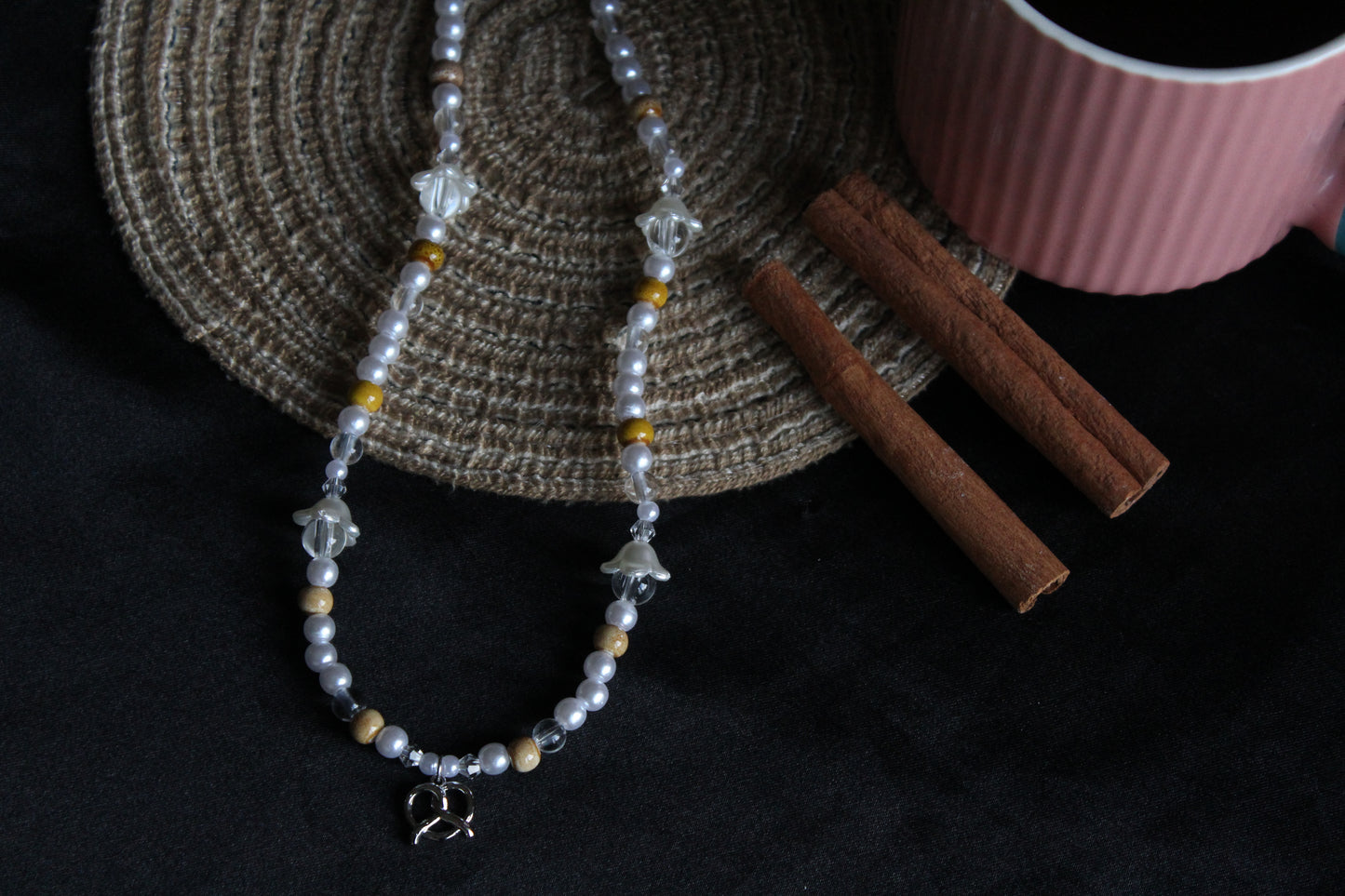 Handmade Buttercream Pretzel Beaded Necklace | Waterproof Stainless Steel
