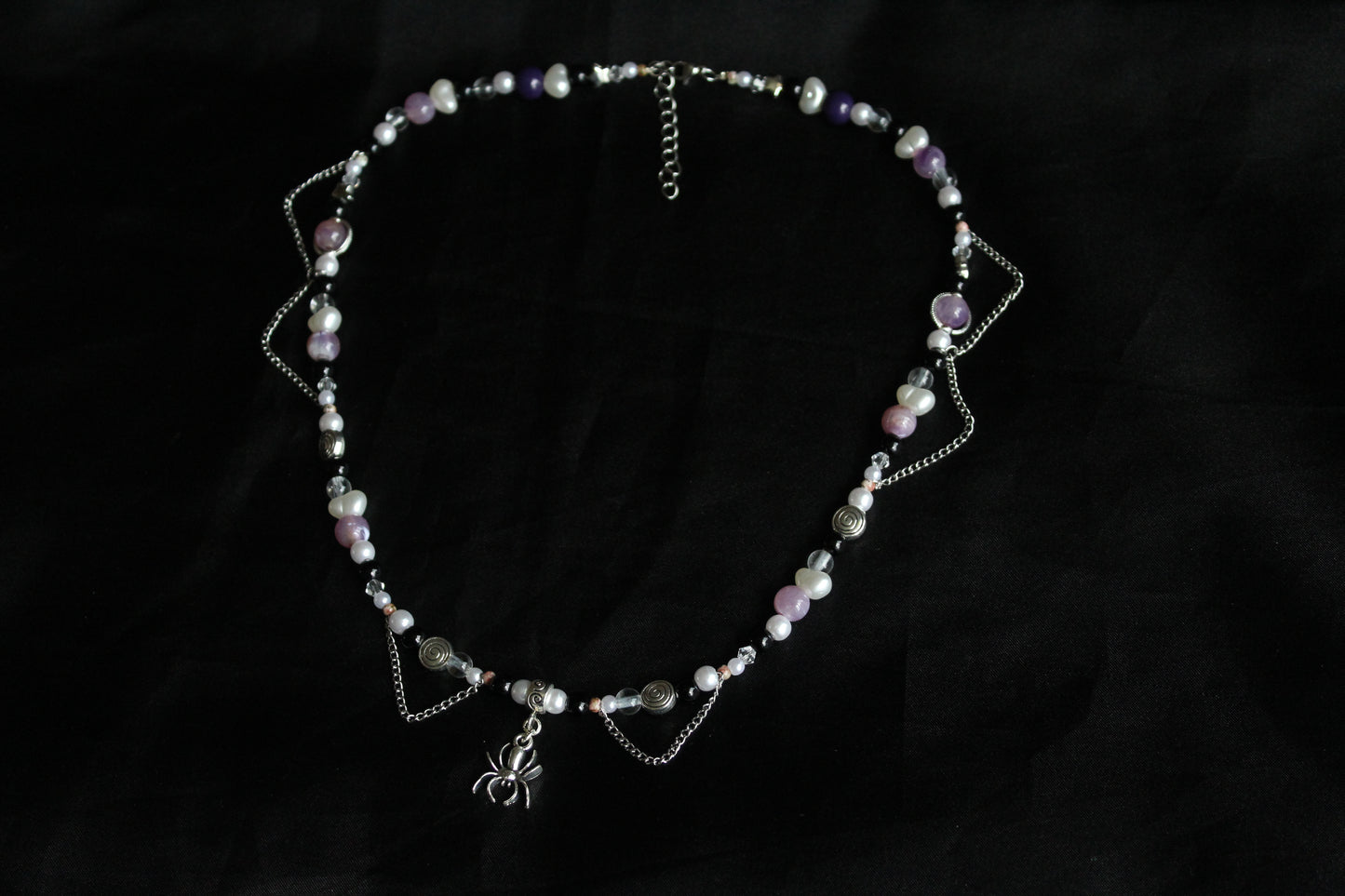 Handmade Purple Spider Chain Beaded Necklace | Waterproof Stainless Steel