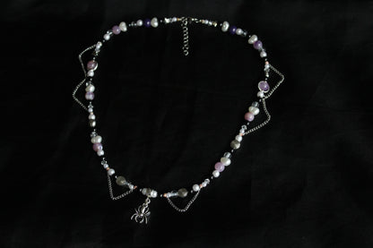 Handmade Purple Spider Chain Beaded Necklace | Waterproof Stainless Steel