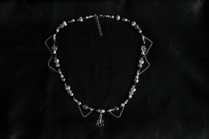 Handmade Purple Spider Chain Beaded Necklace | Waterproof Stainless Steel