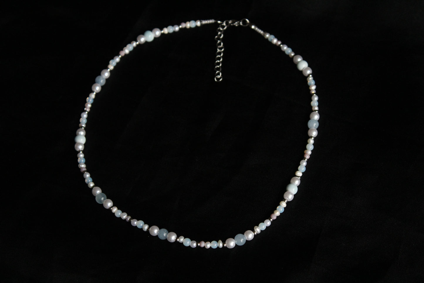 Handmade Aquamarine & Opalite Beaded Necklace | Waterproof Stainless Steel