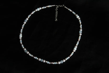Handmade Aquamarine & Opalite Beaded Necklace | Waterproof Stainless Steel