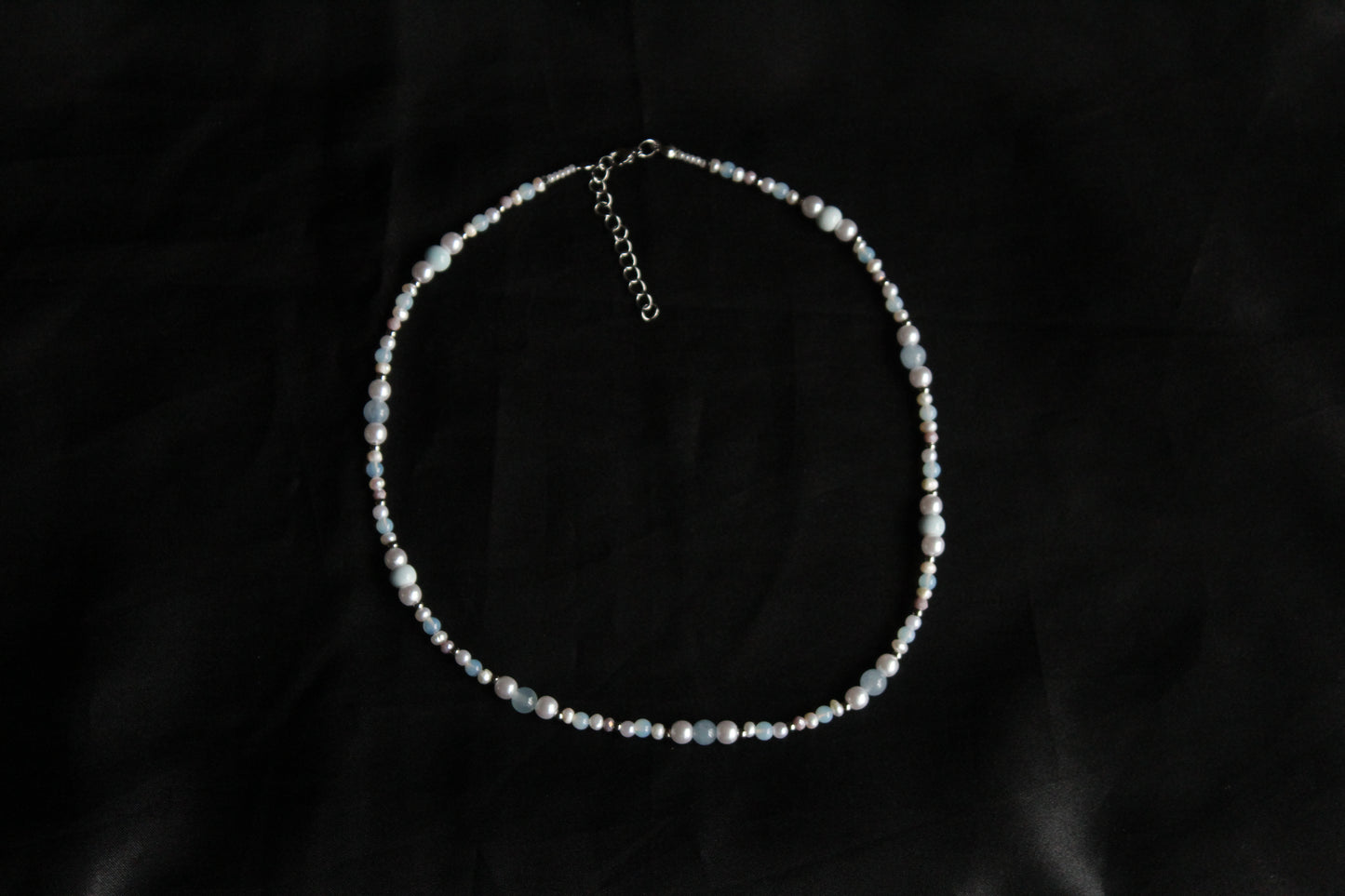 Handmade Aquamarine & Opalite Beaded Necklace | Waterproof Stainless Steel