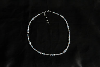Handmade Aquamarine & Opalite Beaded Necklace | Waterproof Stainless Steel