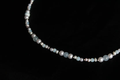 Handmade Aquamarine & Opalite Beaded Necklace | Waterproof Stainless Steel