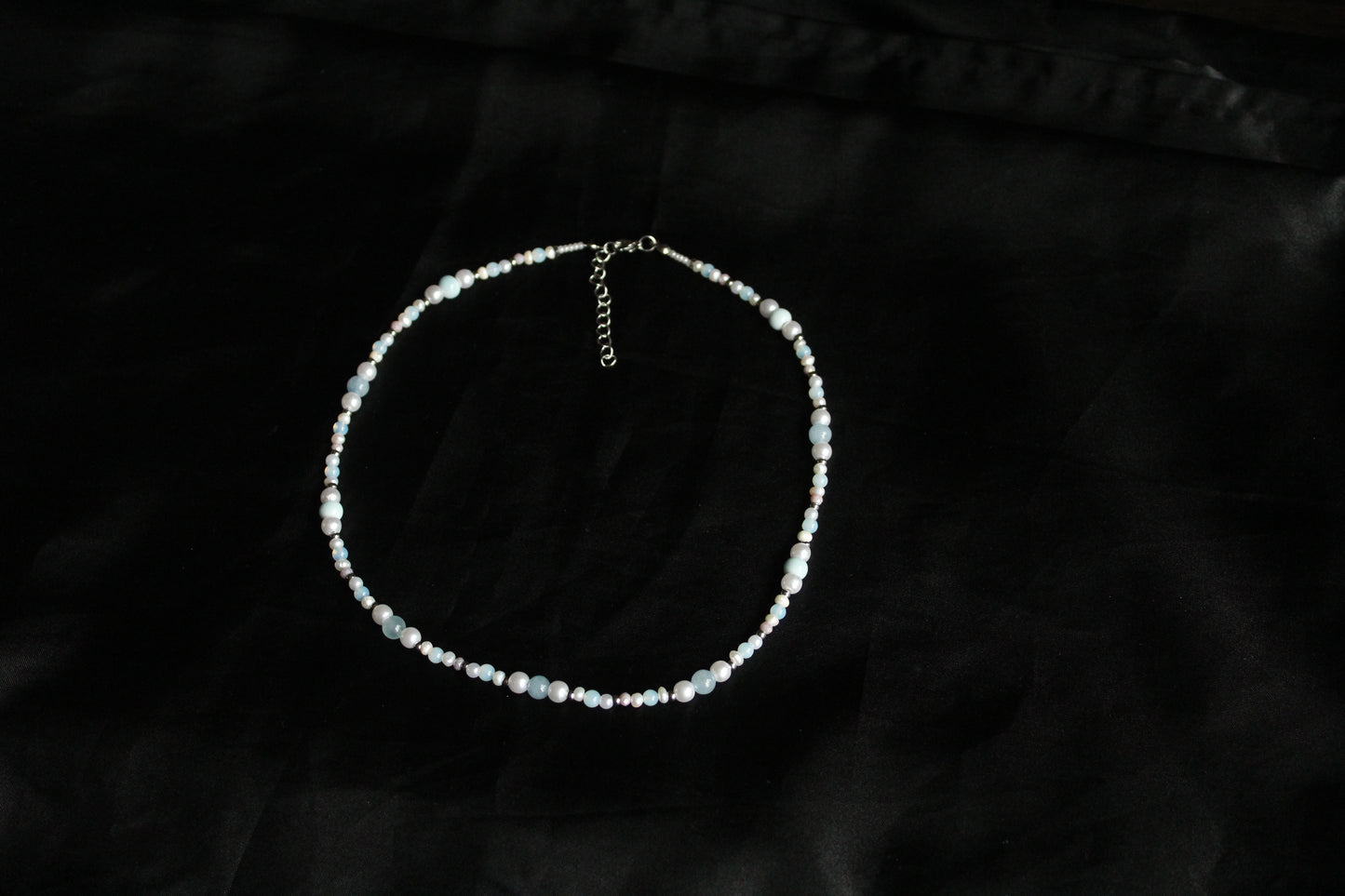 Handmade Aquamarine & Opalite Beaded Necklace | Waterproof Stainless Steel