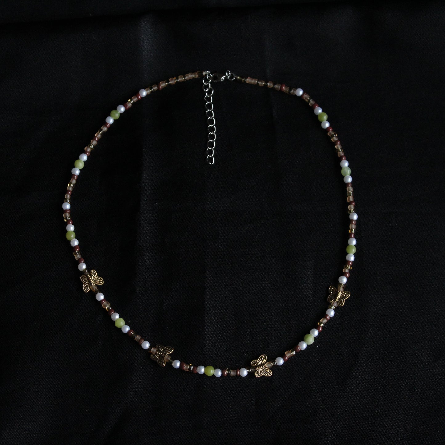 Handmade Garden Butterfly Earthy tones Beaded Necklace | Waterproof Stainless Steel