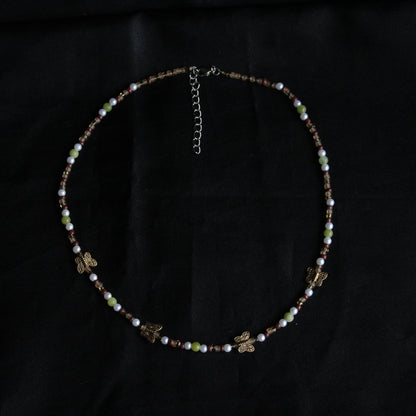 Handmade Garden Butterfly Earthy tones Beaded Necklace | Waterproof Stainless Steel