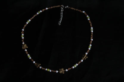 Handmade Garden Butterfly Earthy tones Beaded Necklace | Waterproof Stainless Steel