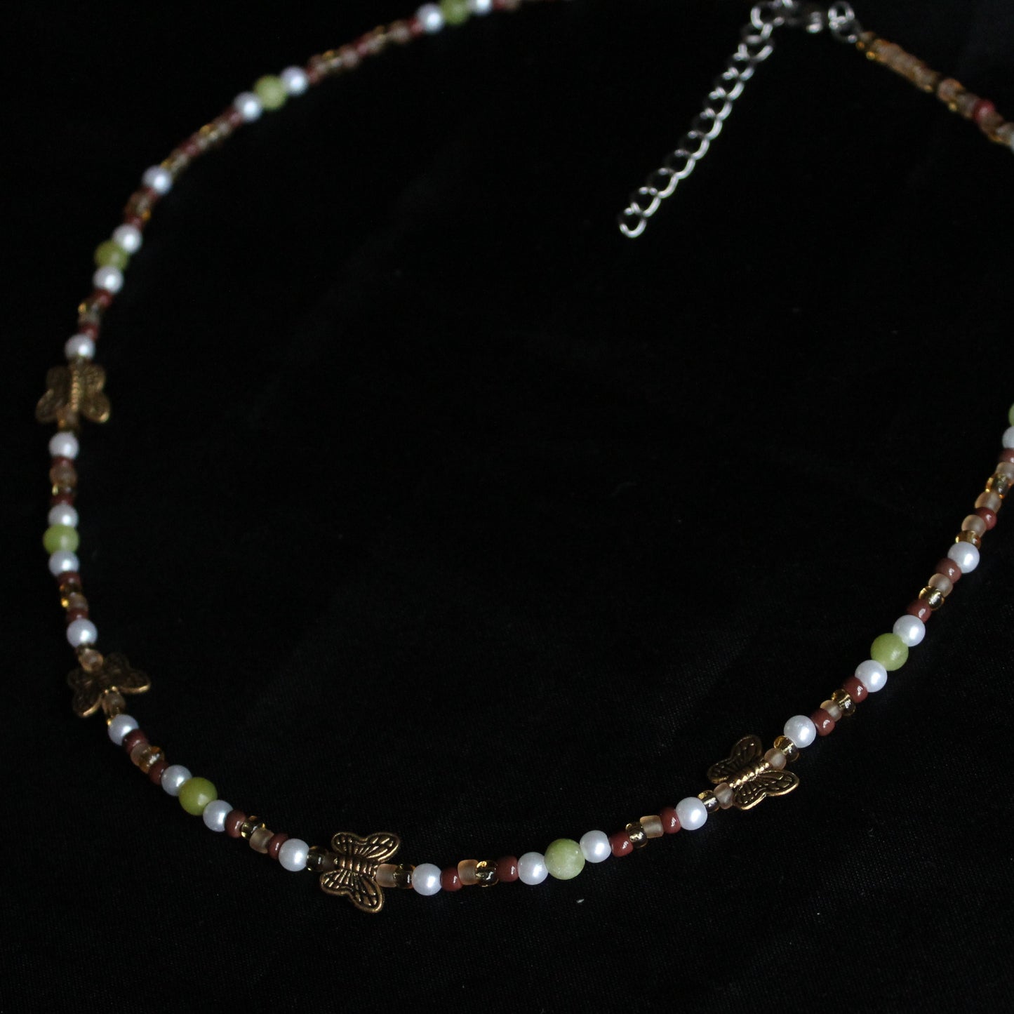 Handmade Garden Butterfly Earthy tones Beaded Necklace | Waterproof Stainless Steel