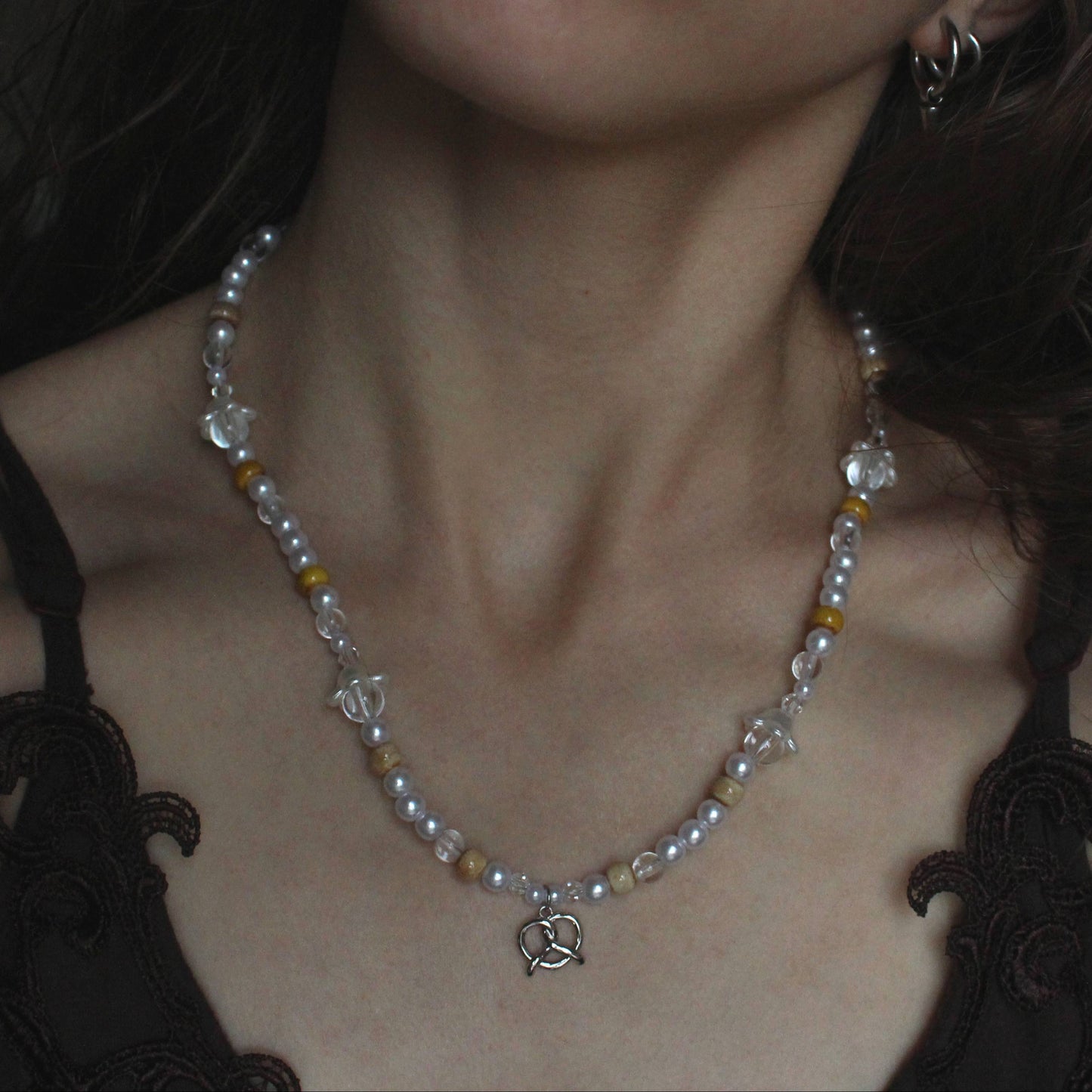 Handmade Buttercream Pretzel Beaded Necklace | Waterproof Stainless Steel