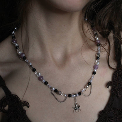 Handmade Purple Spider Chain Beaded Necklace | Waterproof Stainless Steel
