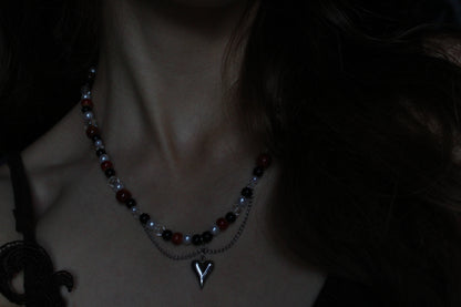Handmade Dark Rose Heart Beaded Necklace | Waterproof Stainless Steel