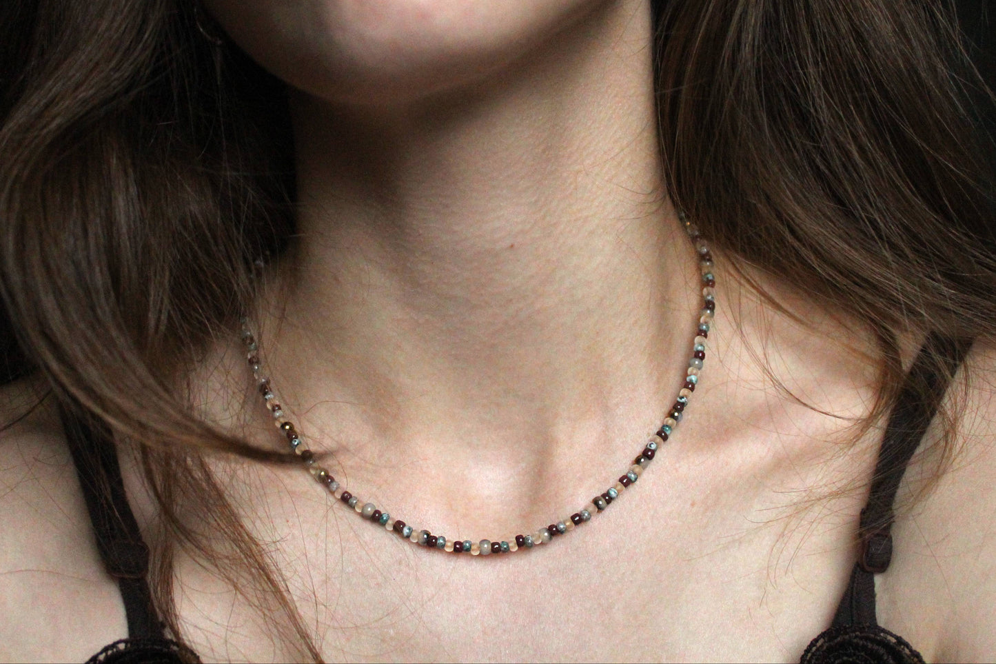 Handmade Sage & Stone Beaded Necklace | Waterproof Stainless Steel