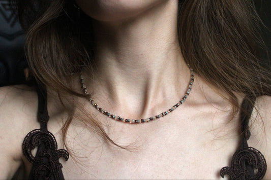 Handmade Sage & Stone Beaded Necklace | Waterproof Stainless Steel