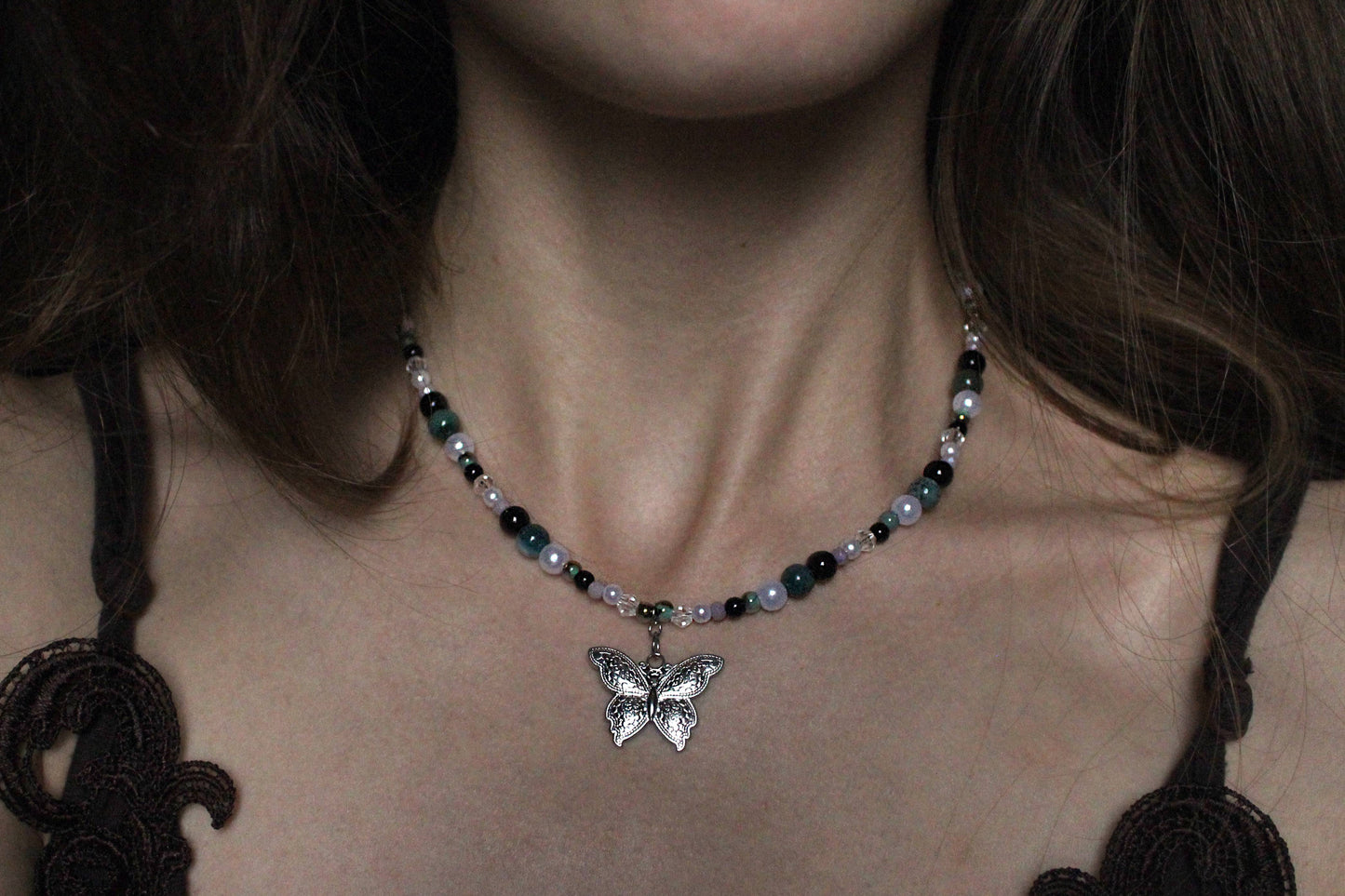 Handmade Forest Butterfly Beaded Necklace | Waterproof Stainless Steel