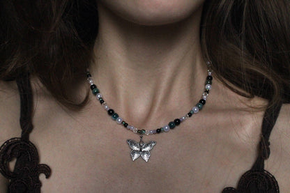 Handmade Forest Butterfly Beaded Necklace | Waterproof Stainless Steel