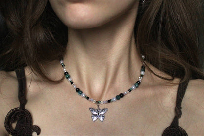 Handmade Forest Butterfly Beaded Necklace | Waterproof Stainless Steel