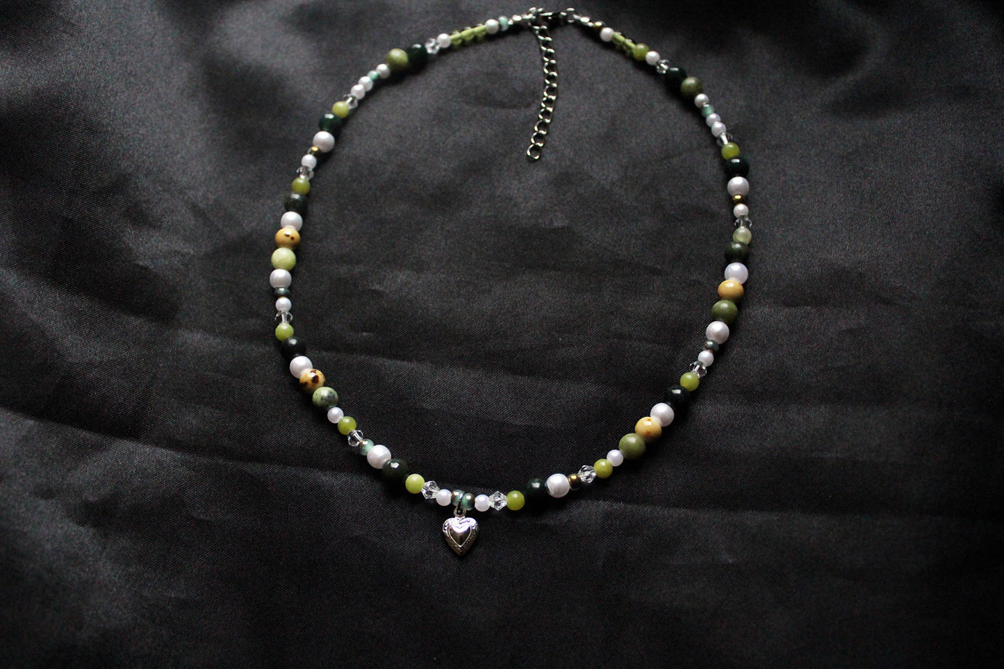 Handmade Evergreen Pine Heart Beaded Necklace | Waterproof Stainless Steel