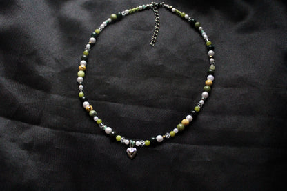 Handmade Evergreen Pine Heart Beaded Necklace | Waterproof Stainless Steel