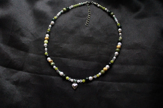 Handmade Evergreen Pine Heart Beaded Necklace | Waterproof Stainless Steel