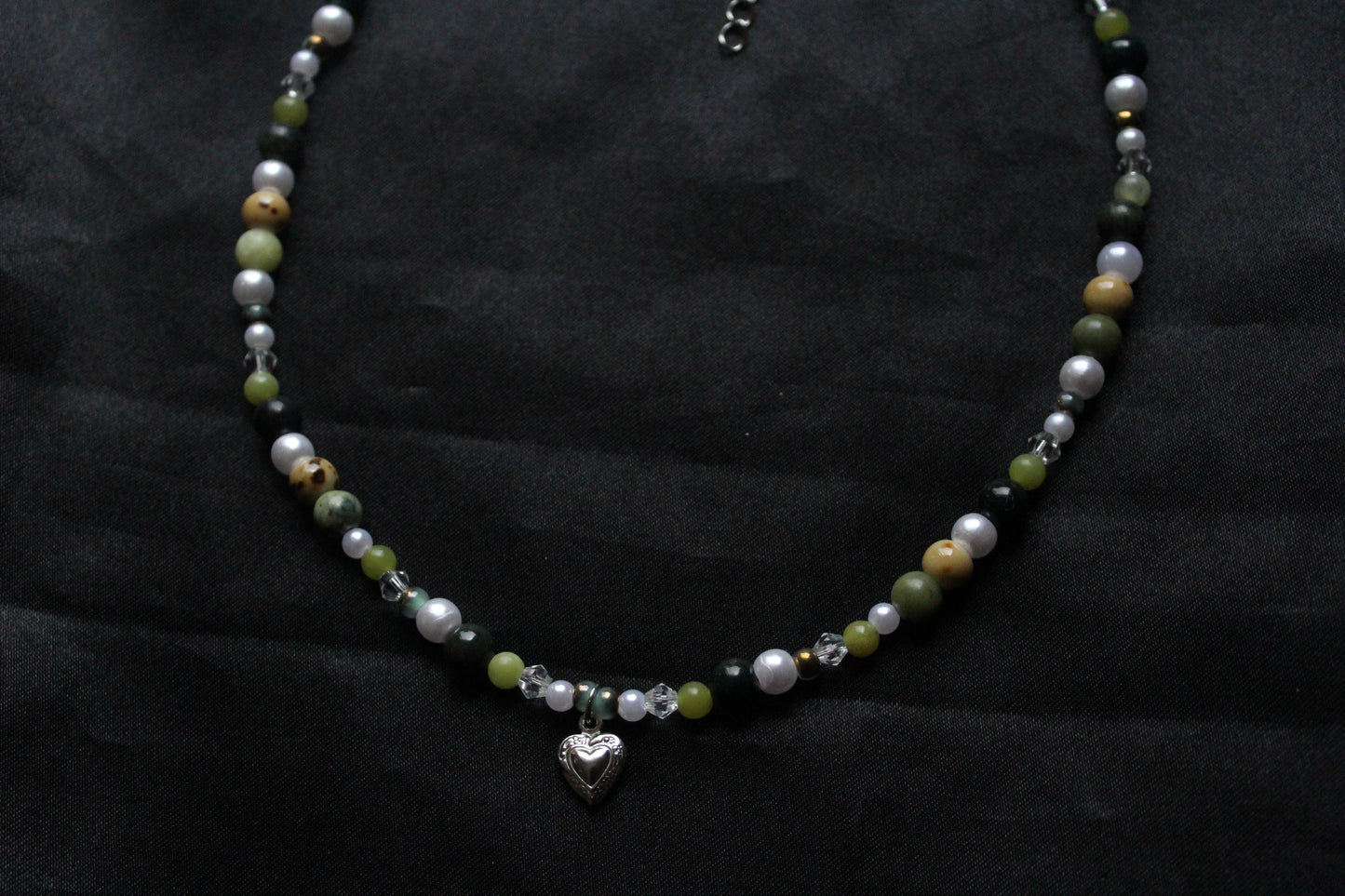 Handmade Evergreen Pine Heart Beaded Necklace | Waterproof Stainless Steel