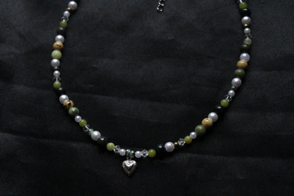 Handmade Evergreen Pine Heart Beaded Necklace | Waterproof Stainless Steel