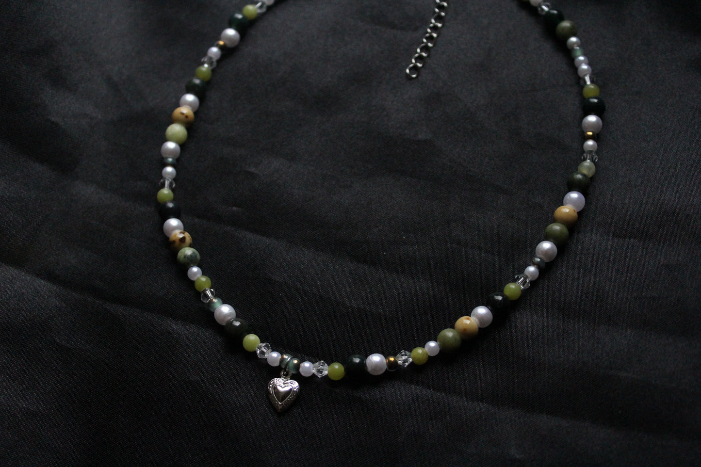 Handmade Evergreen Pine Heart Beaded Necklace | Waterproof Stainless Steel